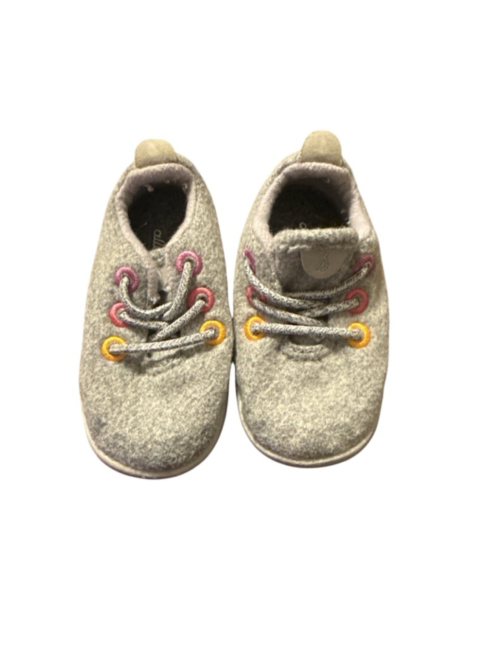 All birds Kids Neutral Gray Felt Lace-Up Shoes with Pink and Yellow Accents